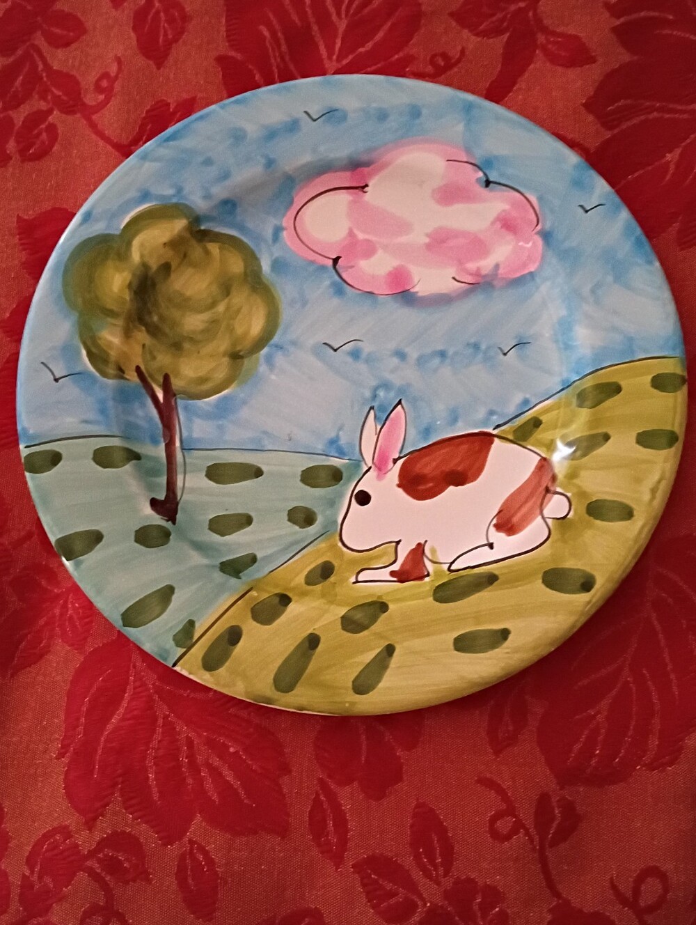Hand-Painted Bunny Plate in Pastel Colors Italy